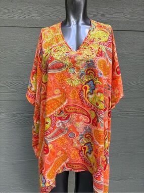 Sir Alistair Rai Orange Paisley V-Neck Kaftan